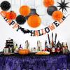 SUNBEAUTY Halloween Party Hanging Decorations Orange Black White Paper Lanterns Paper Pom Poms Balls for Halloween Wedding Birthday Bridal Baby Shower Graduation Decoration 15Pcs