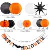 SUNBEAUTY Halloween Party Hanging Decorations Orange Black White Paper Lanterns Paper Pom Poms Balls for Halloween Wedding Birthday Bridal Baby Shower Graduation Decoration 15Pcs