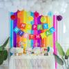 SUNBEAUTY Rainbow Birthday Decorations with Happy Birthday Banner 50PCS White Balloons Rainbow Crepe Paper Streamers Colorful Paper Pom Poms for Kids Birthday Baby Shower Wedding Party Decorations