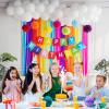 SUNBEAUTY Rainbow Birthday Decorations with Happy Birthday Banner 50PCS White Balloons Rainbow Crepe Paper Streamers Colorful Paper Pom Poms for Kids Birthday Baby Shower Wedding Party Decorations