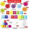 SUNBEAUTY Rainbow Birthday Decorations with Happy Birthday Banner 50PCS White Balloons Rainbow Crepe Paper Streamers Colorful Paper Pom Poms for Kids Birthday Baby Shower Wedding Party Decorations