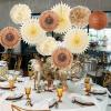 SUNBEAUTY Teal & Gold Party Decorations – Paper Fans, Tissue Pom Poms, Happy Birthday Banner for Baby Showers & Women’s 30th/40th Birthdays(3 Pompoms Decoration)