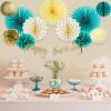 SUNBEAUTY Teal & Gold Party Decorations – Paper Fans, Tissue Pom Poms, Happy Birthday Banner for Baby Showers & Women’s 30th/40th Birthdays(Blue Green Gold)