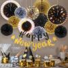 SUNBEAUTY Teal & Gold Party Decorations – Paper Fans, Tissue Pom Poms, Happy Birthday Banner for Baby Showers & Women’s 30th/40th Birthdays(Gold Black)