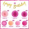 SUNBEAUTY Teal & Gold Party Decorations – Paper Fans, Tissue Pom Poms, Happy Birthday Banner for Baby Showers & Women’s 30th/40th Birthdays(Hot Pink)