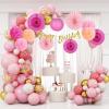 SUNBEAUTY Teal & Gold Party Decorations – Paper Fans, Tissue Pom Poms, Happy Birthday Banner for Baby Showers & Women’s 30th/40th Birthdays(Hot Pink)