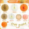 SUNBEAUTY Teal & Gold Party Decorations – Paper Fans, Tissue Pom Poms, Happy Birthday Banner for Baby Showers & Women’s 30th/40th Birthdays(Light orange)