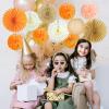 SUNBEAUTY Teal & Gold Party Decorations – Paper Fans, Tissue Pom Poms, Happy Birthday Banner for Baby Showers & Women’s 30th/40th Birthdays(Light orange)