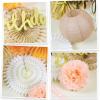 SUNBEAUTY Teal & Gold Party Decorations – Paper Fans, Tissue Pom Poms, Happy Birthday Banner for Baby Showers & Women’s 30th/40th Birthdays(Light orange)