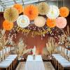 SUNBEAUTY Teal & Gold Party Decorations – Paper Fans, Tissue Pom Poms, Happy Birthday Banner for Baby Showers & Women’s 30th/40th Birthdays(Light orange)