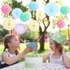 SUNBEAUTY Teal & Gold Party Decorations – Paper Fans, Tissue Pom Poms, Happy Birthday Banner for Baby Showers & Women’s 30th/40th Birthdays(Pastel)