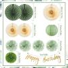 SUNBEAUTY Teal & Gold Party Decorations – Paper Fans, Tissue Pom Poms, Happy Birthday Banner for Baby Showers & Women’s 30th/40th Birthdays(Sage Green)