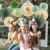 SUNBEAUTY Teal & Gold Party Decorations – Paper Fans, Tissue Pom Poms, Happy Birthday Banner for Baby Showers & Women’s 30th/40th Birthdays(Sage Green)