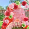 SUNBEAUTY Teal & Gold Party Decorations – Paper Fans, Tissue Pom Poms, Happy Birthday Banner for Baby Showers & Women’s 30th/40th Birthdays(Strawberry)