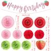 SUNBEAUTY Teal & Gold Party Decorations – Paper Fans, Tissue Pom Poms, Happy Birthday Banner for Baby Showers & Women’s 30th/40th Birthdays(Strawberry)