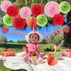 SUNBEAUTY Teal & Gold Party Decorations – Paper Fans, Tissue Pom Poms, Happy Birthday Banner for Baby Showers & Women’s 30th/40th Birthdays(Strawberry)