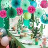SUNBEAUTY Teal & Gold Party Decorations – Paper Fans, Tissue Pom Poms, Happy Birthday Banner for Baby Showers & Women’s 30th/40th Birthdays(Teal Green)