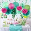SUNBEAUTY Teal & Gold Party Decorations – Paper Fans, Tissue Pom Poms, Happy Birthday Banner for Baby Showers & Women’s 30th/40th Birthdays(Teal Green)