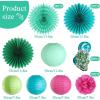 SUNBEAUTY Teal & Gold Party Decorations – Paper Fans, Tissue Pom Poms, Happy Birthday Banner for Baby Showers & Women’s 30th/40th Birthdays(Teal Green)