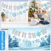 SUNBEAUTY Winter Wonderland Banners Silver Glittery Snowflake Banner Let It Snow Sign Banner Snowflake Christmas Hanging Decor for Holiday Wall Decor Winter Baby Shower Christmas Frozen Party Supplies(Snow Sliver  Blue)