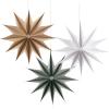 SUNBEAUTY 3 Pcs 12-Pointed Paper Star Brown Grey White Lanterns 12 Inch Christmas Hanging Lamp Shade Wedding Birthday Christmas Home Party Decorations(Brown Grey White)