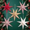 SUNBEAUTY 3 Pcs 12-Pointed Paper Star Brown Grey White Lanterns 12 Inch Christmas Hanging Lamp Shade Wedding Birthday Christmas Home Party Decorations(Red White Stars – 5)