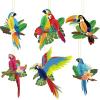 SUNBEAUTY 6 Pieces Tropical Birds Honeycomb Paper Cutouts Hawaiian Tropical Parrot Toucan Honeycomb Luau Summer Party Hanging Decorations for Beach Tiki Bar Party Decor Classroom Home Supplies