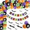 imageSUNBEAUTY 90 Pcs Halloween Balloon Arch Garland Kit with Happy Birthday Banner 3D PVC Bats for Kids Birthday Halloween Party Baby Shower Decorations Supplies