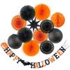 SUNBEAUTY Halloween Decoration Kit Party Banner Paper Fans Lanterns Honeycomb Balls for Halloween Party Birthday Event Decorations Black Orange 13Pieces