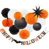 imageSUNBEAUTY Halloween Party Hanging Decorations Orange Black White Paper Lanterns Paper Pom Poms Balls for Halloween Wedding Birthday Bridal Baby Shower Graduation Decoration 15Pcs