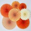 SUNBEAUTY Pack of 7 Hanging Paper Fans Collection Orange Paper Fans Home Party Photo Backdrop Decorations(Wd-orange)
