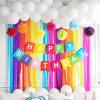 SUNBEAUTY Rainbow Birthday Decorations with Happy Birthday Banner 50PCS White Balloons Rainbow Crepe Paper Streamers Colorful Paper Pom Poms for Kids Birthday Baby Shower Wedding Party Decorations