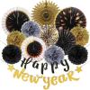SUNBEAUTY Teal & Gold Party Decorations – Paper Fans, Tissue Pom Poms, Happy Birthday Banner for Baby Showers & Women’s 30th/40th Birthdays(Gold Black)