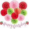 SUNBEAUTY Teal & Gold Party Decorations – Paper Fans, Tissue Pom Poms, Happy Birthday Banner for Baby Showers & Women’s 30th/40th Birthdays(Strawberry)