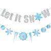 SUNBEAUTY Winter Wonderland Banners Silver Glittery Snowflake Banner Let It Snow Sign Banner Snowflake Christmas Hanging Decor for Holiday Wall Decor Winter Baby Shower Christmas Frozen Party Supplies(Snow Sliver  Blue)