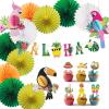 Summer Hawaiian Party Decoration Parrot Honeycomb Hanging Paper Fans Pineapple Aloha Banner for Hawaiian Luau Beach Birthday Wedding Party Supplies SUNBEAUTY