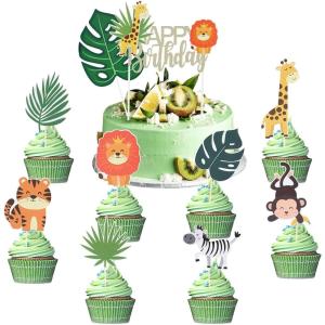 26PCS Jungle Safari Animal Cake Toppers Safari Party Decoration for Zoo Animal Theme Party Safari Jungle Theme Party Baby Shower Birthday Party Decor SUNBEAUTY