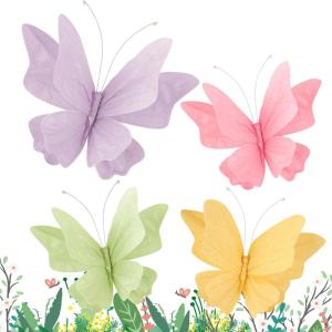 Party Butterfly Decorations, Black 3D Butterfly Birthday Decoration, 4 Pcs Crepe Paper Hanging Decor for Room, School, Black Theme, Flower Party for Garden, Dining Table Decor(Sparkling)