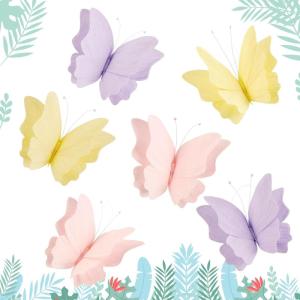 Party Butterfly Decorations, Black 3D Butterfly Birthday Decoration, 4 Pcs Crepe Paper Hanging Decor for Room, School, Black Theme, Flower Party for Garden, Dining Table Decor(Purple Pink Yellow 6)