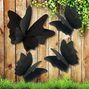 Party Butterfly Decorations, Black 3D Butterfly Birthday Decoration, 4 Pcs Crepe Paper Hanging Decor for Room, School, Black Theme, Flower Party for Garden, Dining Table Decor(Black 4)
