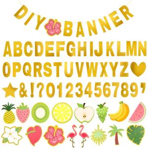 SUNBEAUTY 122 Pcs Customizable Letters Summer Banner Fruit Party DIY Banner for Luau Tiki Party Tropical Hawaiian Festival Favors Photo Backdrop Window Decor(Summer Banner)
