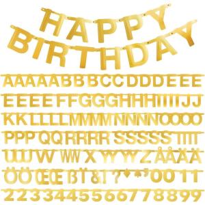 SUNBEAUTY 122 Pcs Customizable Letters Summer Banner Fruit Party DIY Banner for Luau Tiki Party Tropical Hawaiian Festival Favors Photo Backdrop Window Decor(Gold)