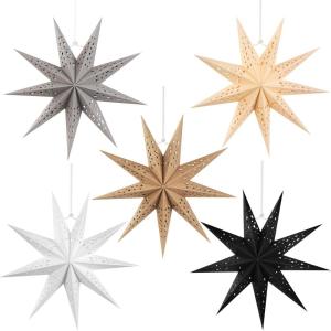 SUNBEAUTY 3 Pcs 12-Pointed Paper Star Brown Grey White Lanterns 12 Inch Christmas Hanging Lamp Shade Wedding Birthday Christmas Home Party Decorations(Brown White Gray)