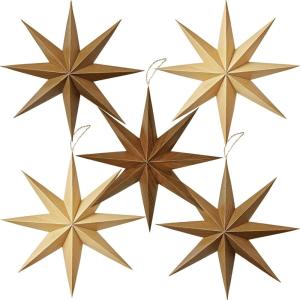 SUNBEAUTY 3 Pcs 12-Pointed Paper Star Brown Grey White Lanterns 12 Inch Christmas Hanging Lamp Shade Wedding Birthday Christmas Home Party Decorations(Brown Wooden)