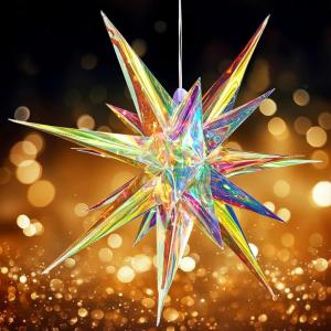 SUNBEAUTY 3 Pcs 12-Pointed Paper Star Brown Grey White Lanterns 12 Inch Christmas Hanging Lamp Shade Wedding Birthday Christmas Home Party Decorations(Colorful Large Stars – 1)