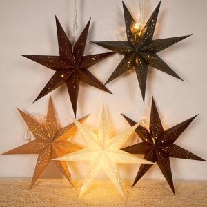 SUNBEAUTY 3 Pcs 12-Pointed Paper Star Brown Grey White Lanterns 12 Inch Christmas Hanging Lamp Shade Wedding Birthday Christmas Home Party Decorations(Hollow Stars – 5)