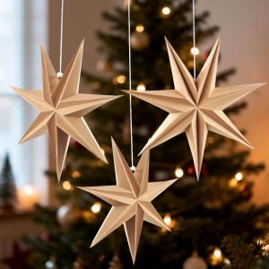 SUNBEAUTY 3 Pcs 12-Pointed Paper Star Brown Grey White Lanterns 12 Inch Christmas Hanging Lamp Shade Wedding Birthday Christmas Home Party Decorations(Hot Brown Stars – 3)