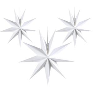 SUNBEAUTY 3 Pcs 9-Pointed White Paper Star Lanterns 12 Inch Hanging Lampshade Wedding Birthday Christmas Home Party Decoration(White)