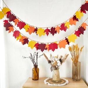 SUNBEAUTY Hawaiian Happy Birthday Banner Tropical Luau Party Birthday Flamingo Pineapple Palm Leaf Banner for Summer Birthday Party Decorations Supplies | Pre-Strung(Fall Maple Leaves Garland)