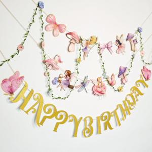 SUNBEAUTY Hawaiian Happy Birthday Banner Tropical Luau Party Birthday Flamingo Pineapple Palm Leaf Banner for Summer Birthday Party Decorations Supplies | Pre-Strung(Mushroom Fairy)